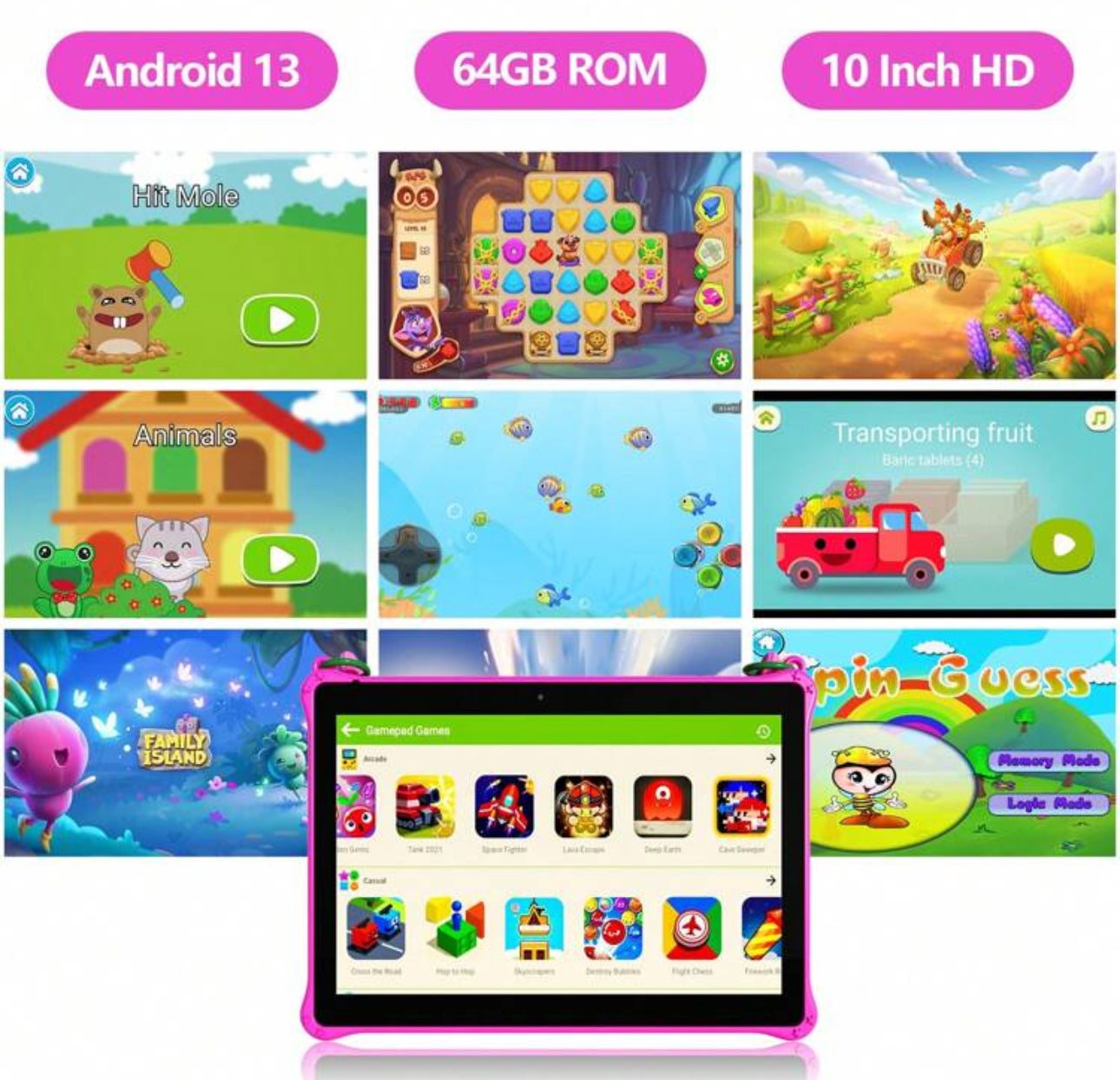 10 inch Kids Tablet (Animal Pink Case)