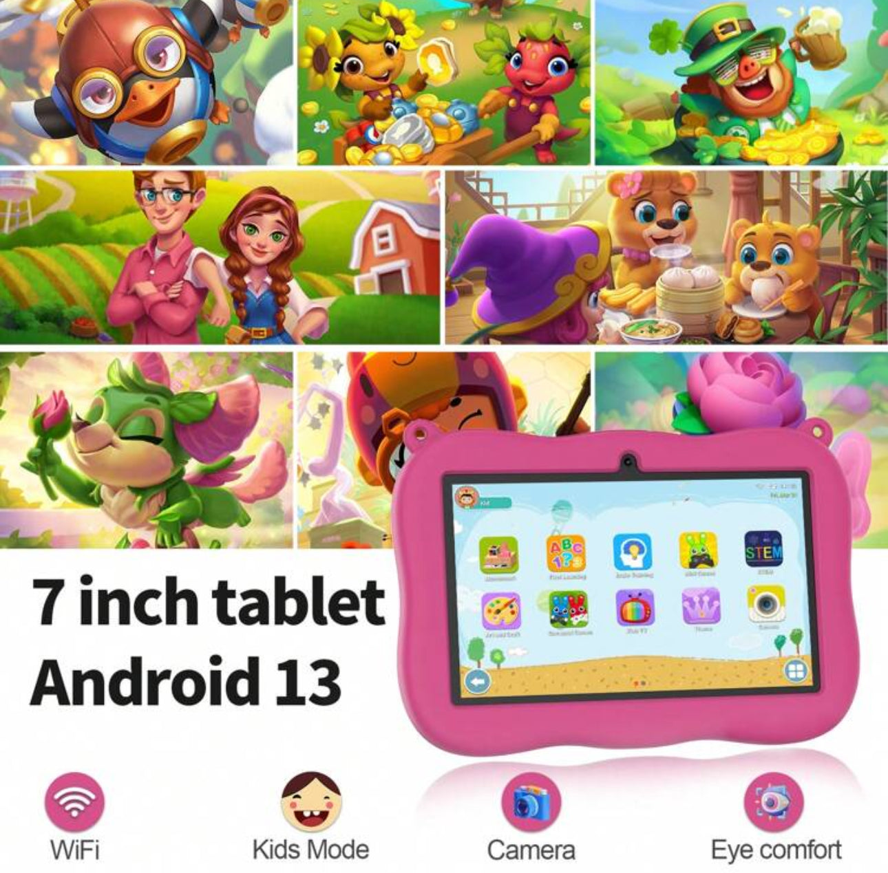 7 inch Kids Tablet (Pink Panda Case)